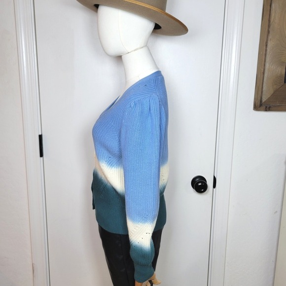 Veronica Beard Parula Dip Dye Ombre Cardigan Sweater 100% Cotton Blue Green M - Picture 7 of 10